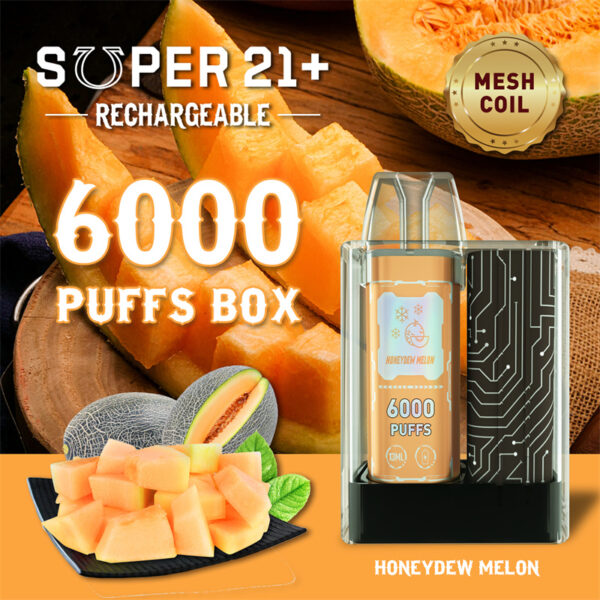 Super21 6000 Puffs Disposable Vape Wholesale Honeydew Melon